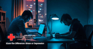 Ilustrasi perbedaan Stres vs Depresi secara jelas